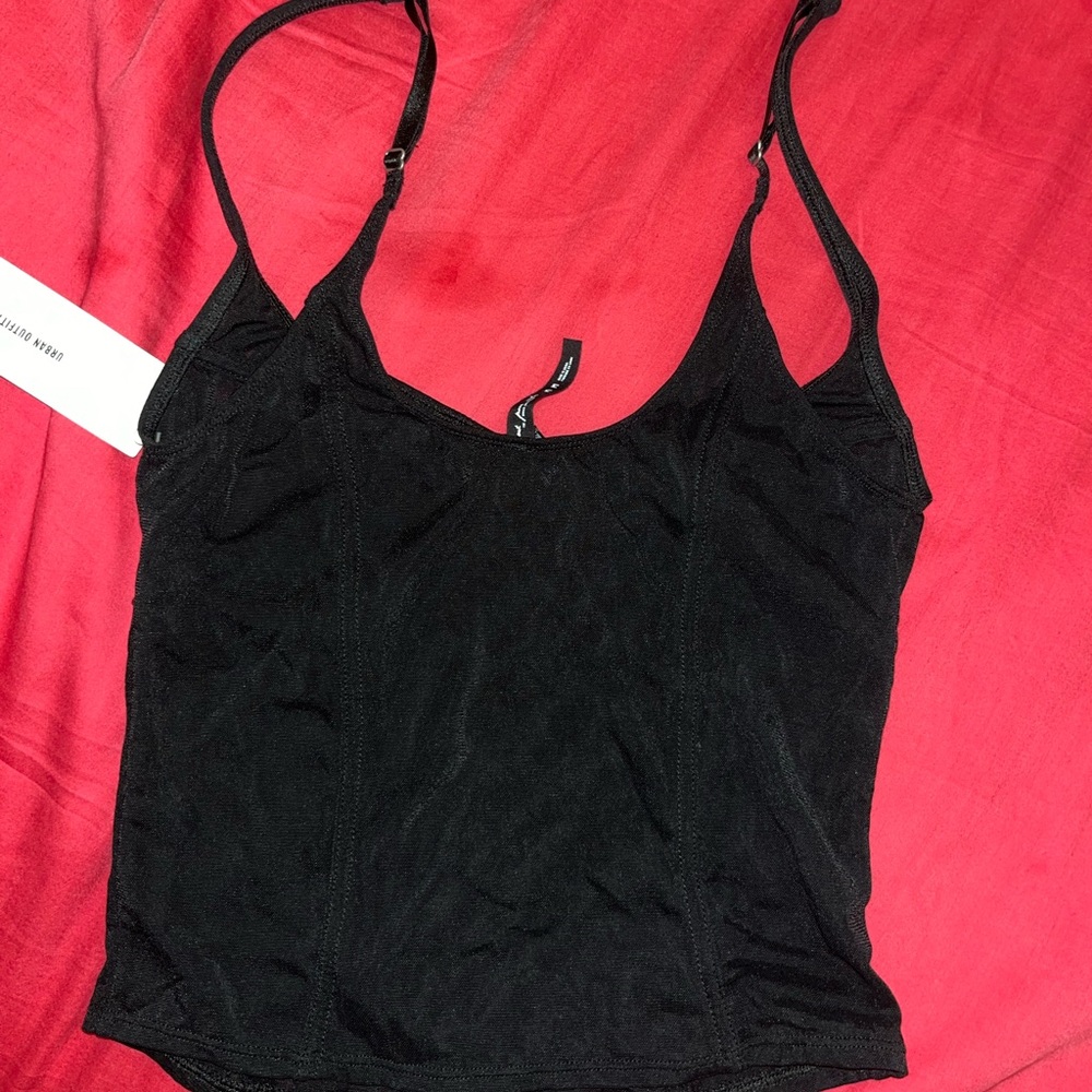 Black mesh button front cropped tank top from urban outfitters.